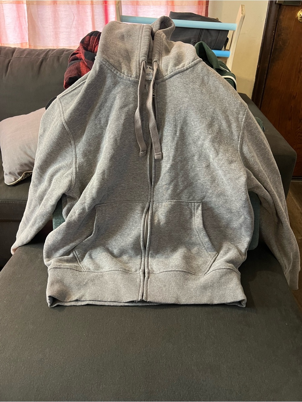 Old Navy Gray Hooded Sweatshirt with Blue Logo Tag